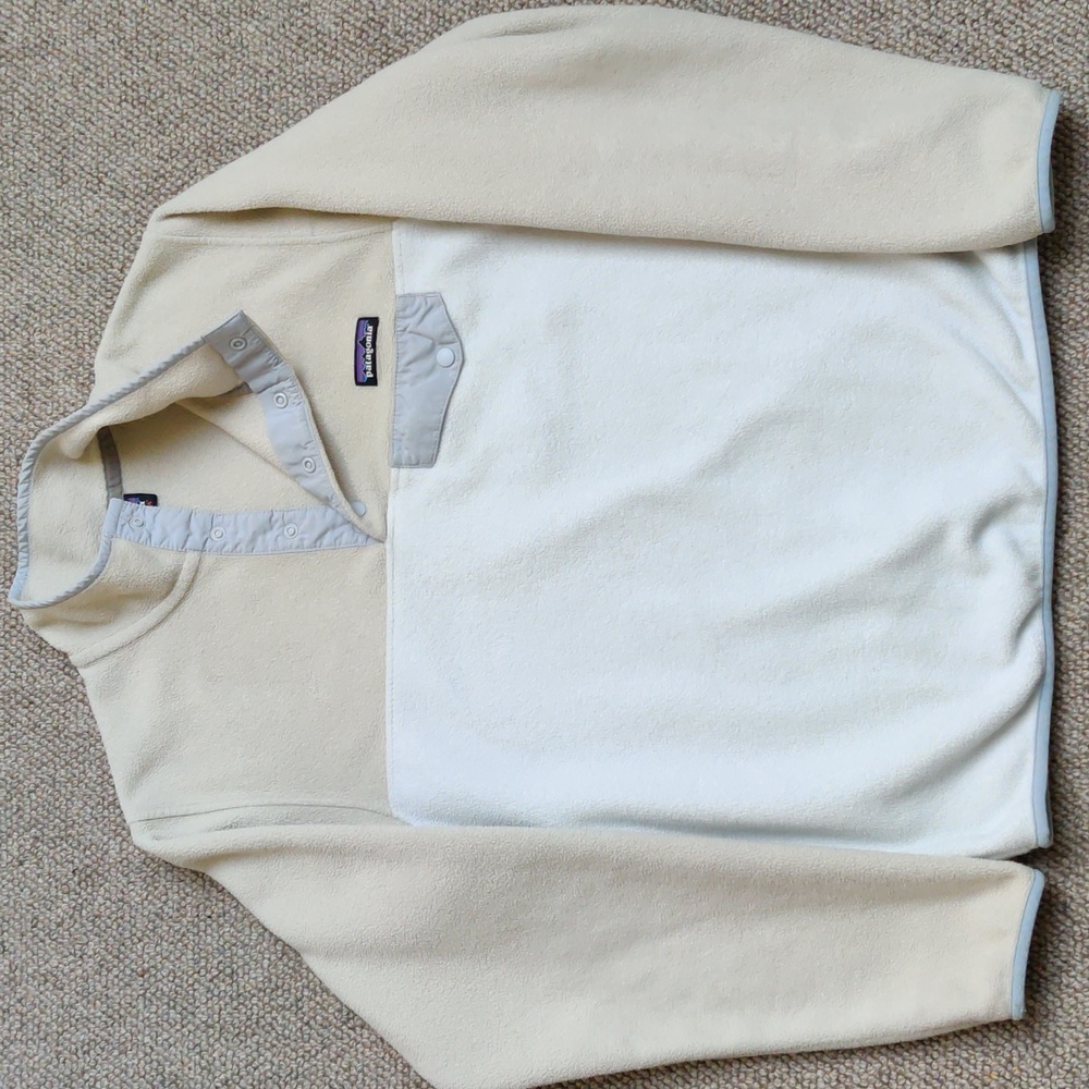 Patagonia Snap-T Synchilla fleece pullover sweater in white, beige and silver, M - Picture 3 of 13